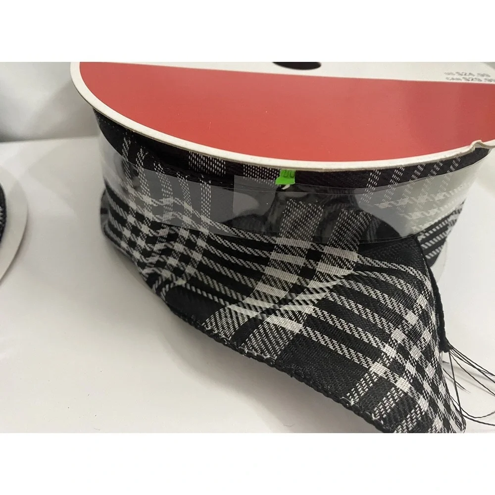 Buffalo Plaid Wired Ribbon Lot Christmas‎ Black White Craft Decor 7 Rolls